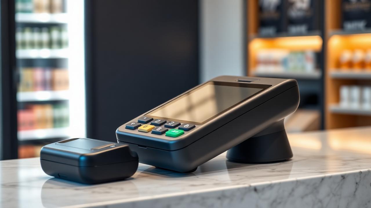 Payment terminal and card reader on a retail counter